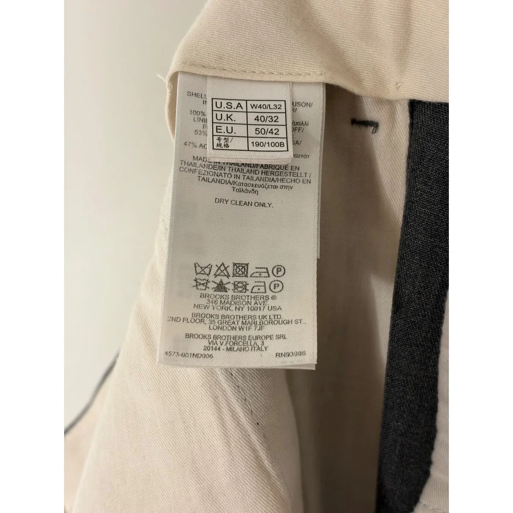 Brooks Brothers Madison Mens Gray Wool Dress Pants 40x32 Flat Front Trousers